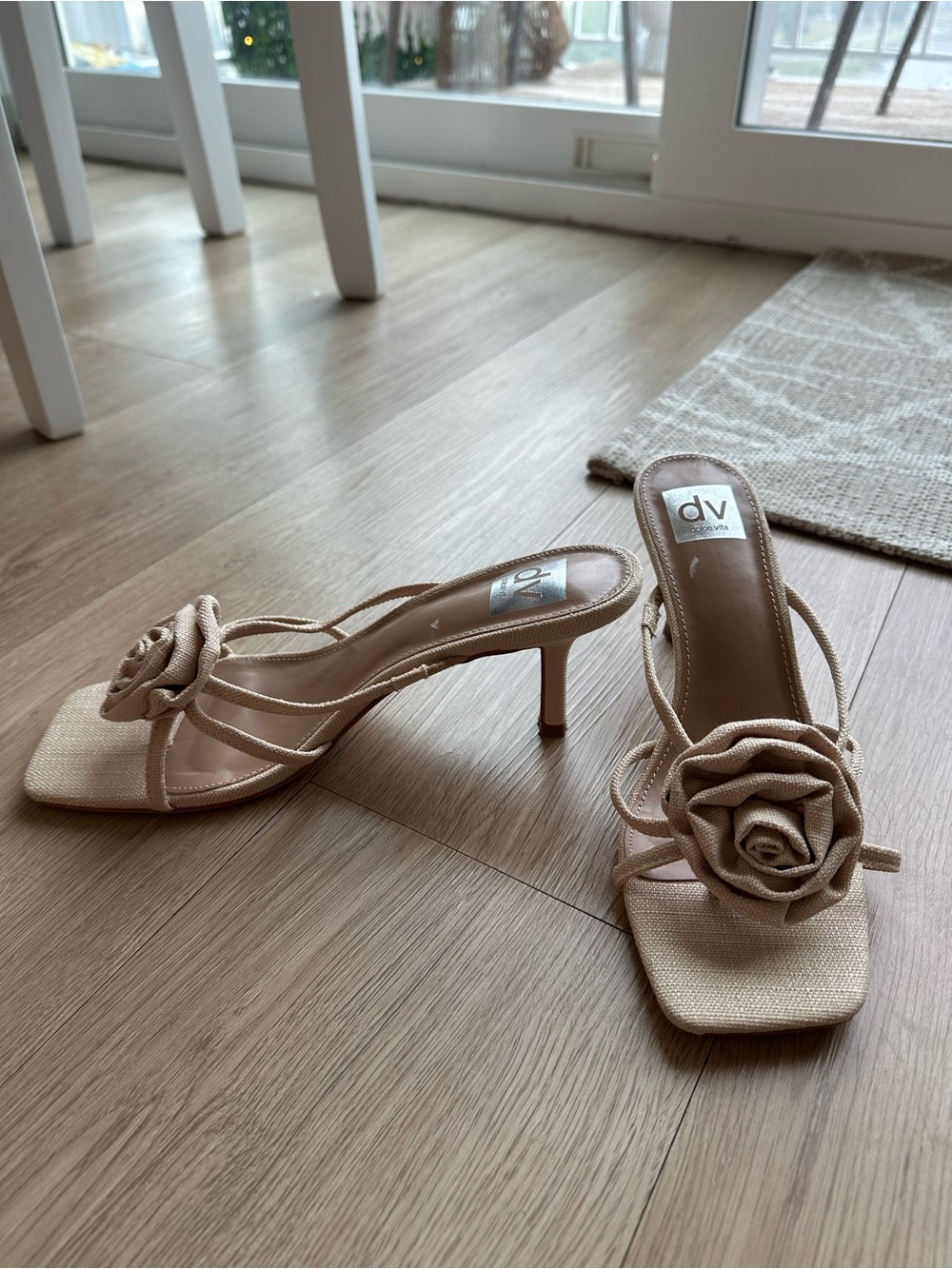 DV by Dolce Vita Beige Floral Rose Strap Heeled Mules